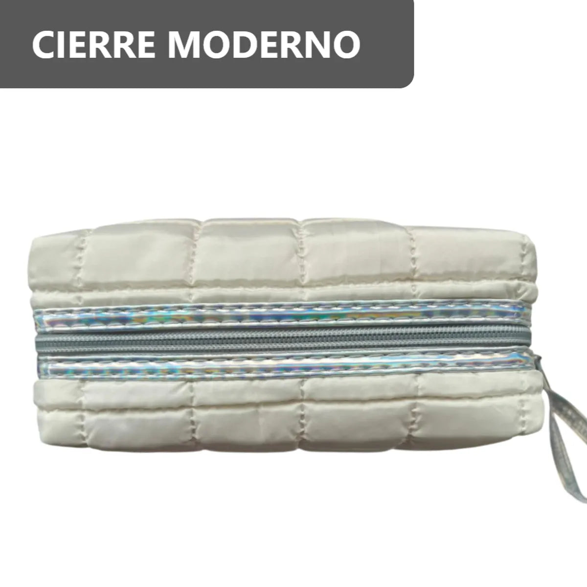 Cosmetiquera Fashion Puffer Amplia y Correa Brillante