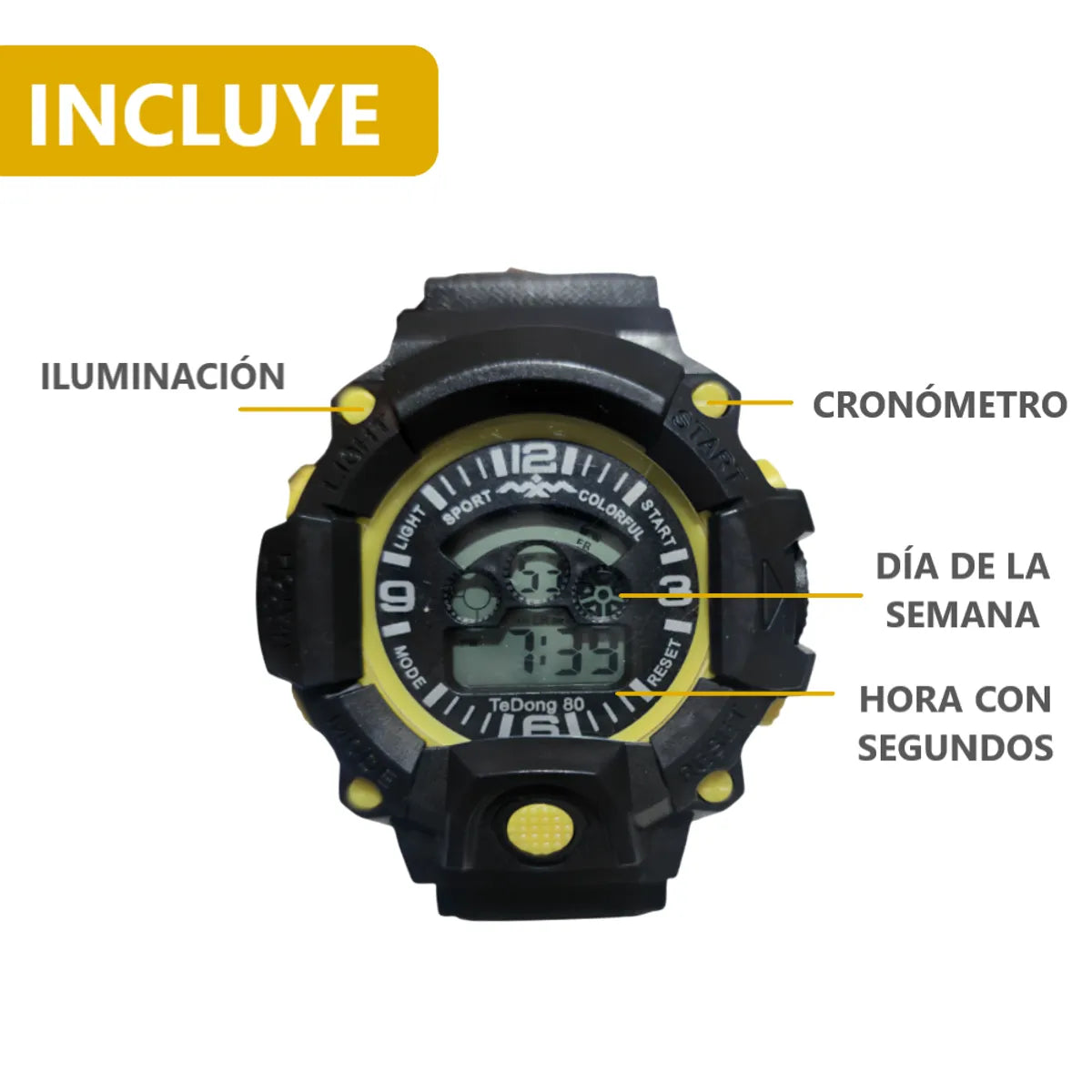 Pack x2 relojes pulsera con luz cronómetro y fecha - 3C