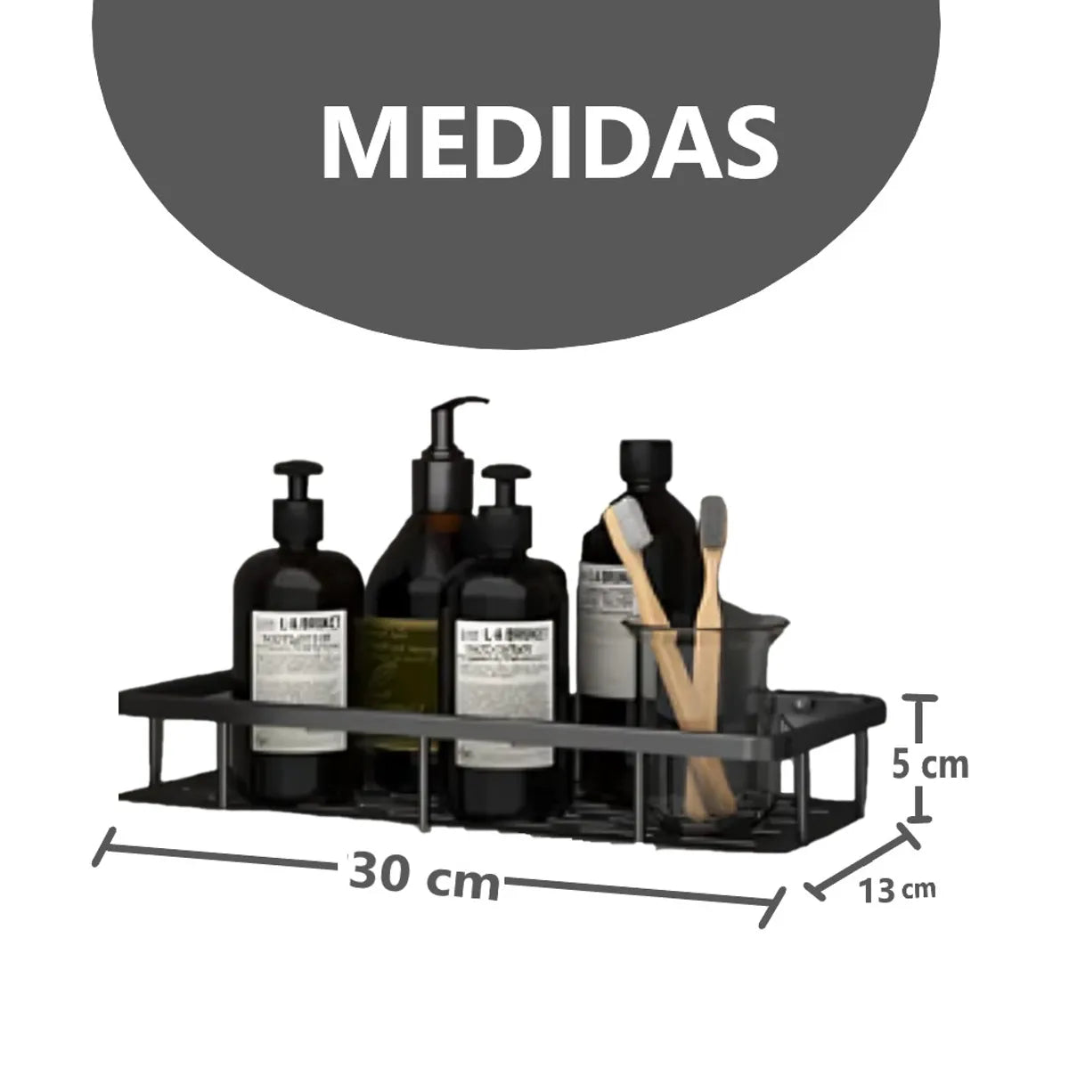 Kit x2 Repisas Rectangular De Aluminio Para Baño - Negro