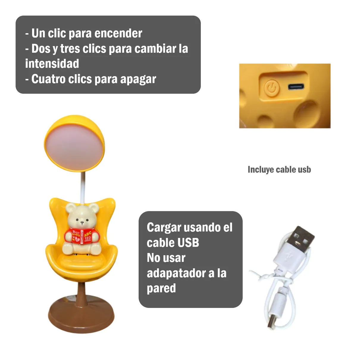 Lámpara de Oso leyendo en su silla Inalámbrico LED Nocturna