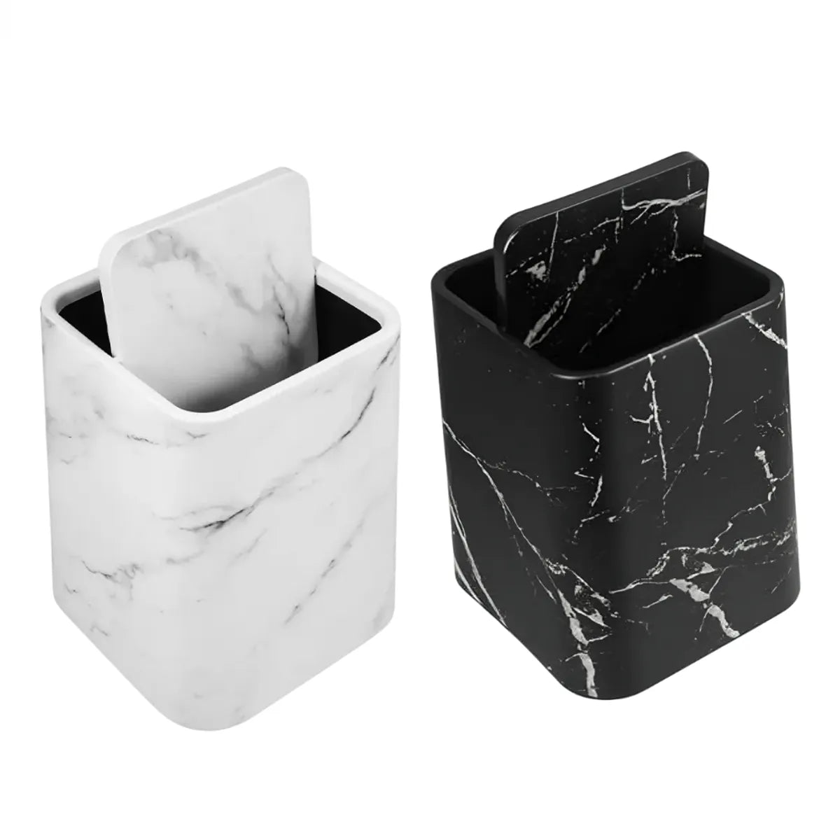 Pack x2 Tachos de Basura Papeleras de plástico con tapa - Negro y Blanco