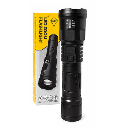 Linterna LED Recargable con Zoom y 3 modos de luz P35