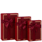 Set de 3 Cajas de Regalo Rectangulares Rojas con Lazo de Satén y Detalles Dorados - 23 x 15 cm