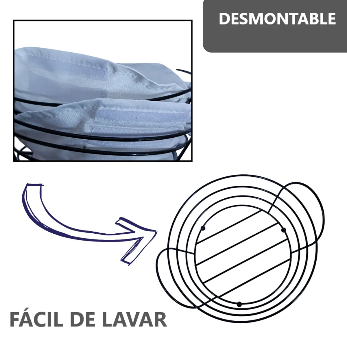 Pack x5 Paneras Redonda de Metal con tela desmontable