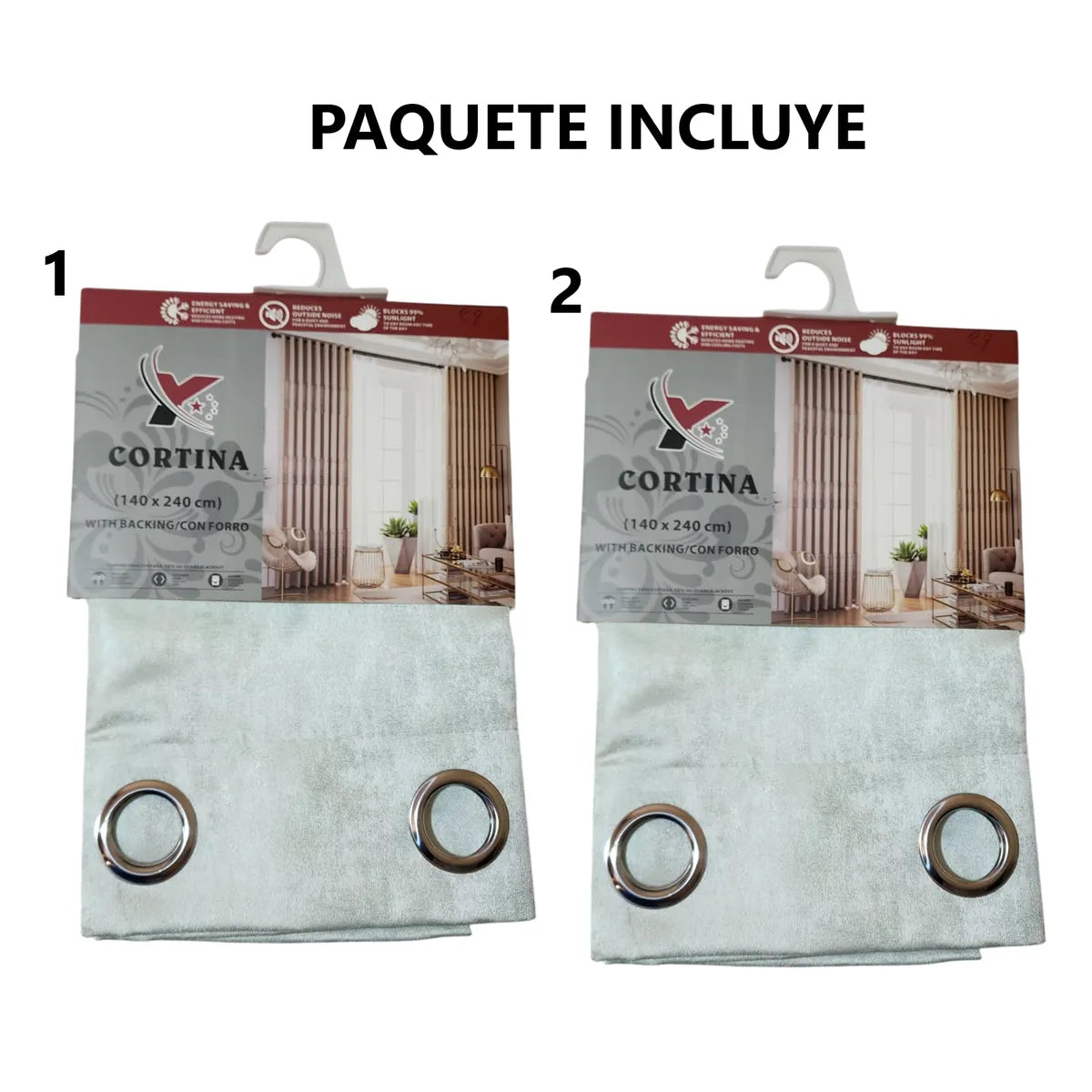 Pack x2 cortinas de 140x240cm con 8 ojales - VERDE29