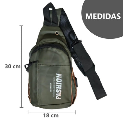 Morral canguro pechera elegante y versátil con entrada y cable USB