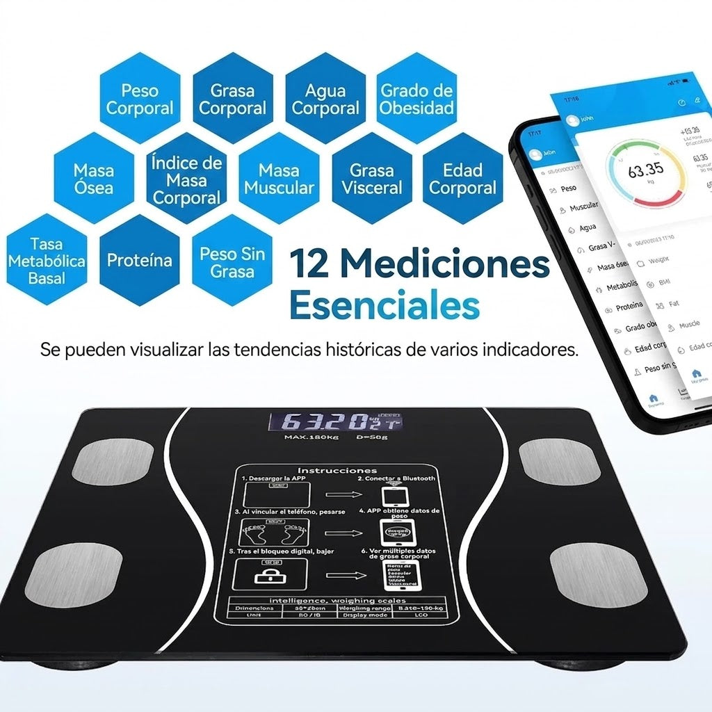 Balanza Báscula de Peso Corporal hasta 180 kg - Negro